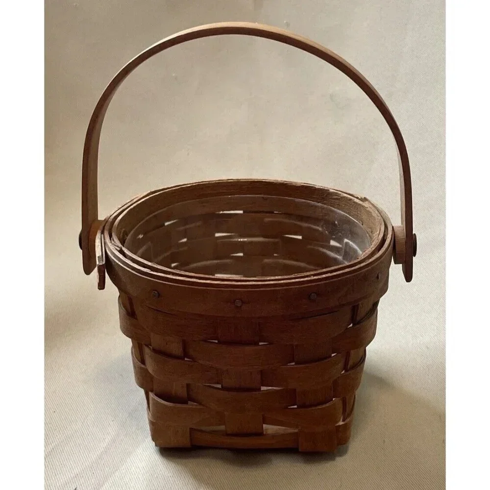 Longaberger Small Basket With Swing Handle Plastic Protector 1991‎ 7.5”